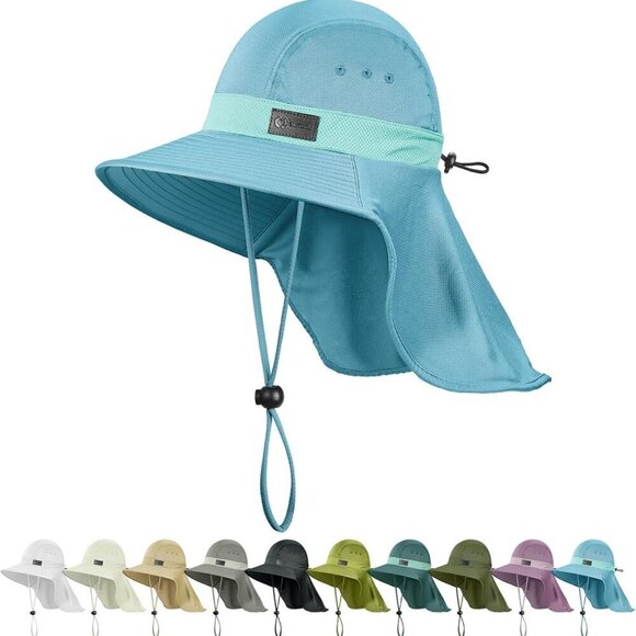 Accessories - Cooling Bucket Hat Nylon Polyester Wide Brim Neck Flap Sun Protection